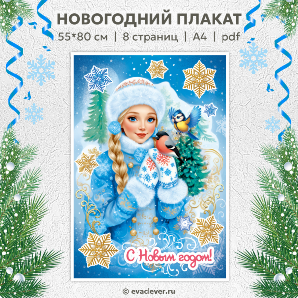 снегурочка новогодний плакат с новым годом шаблон для печати