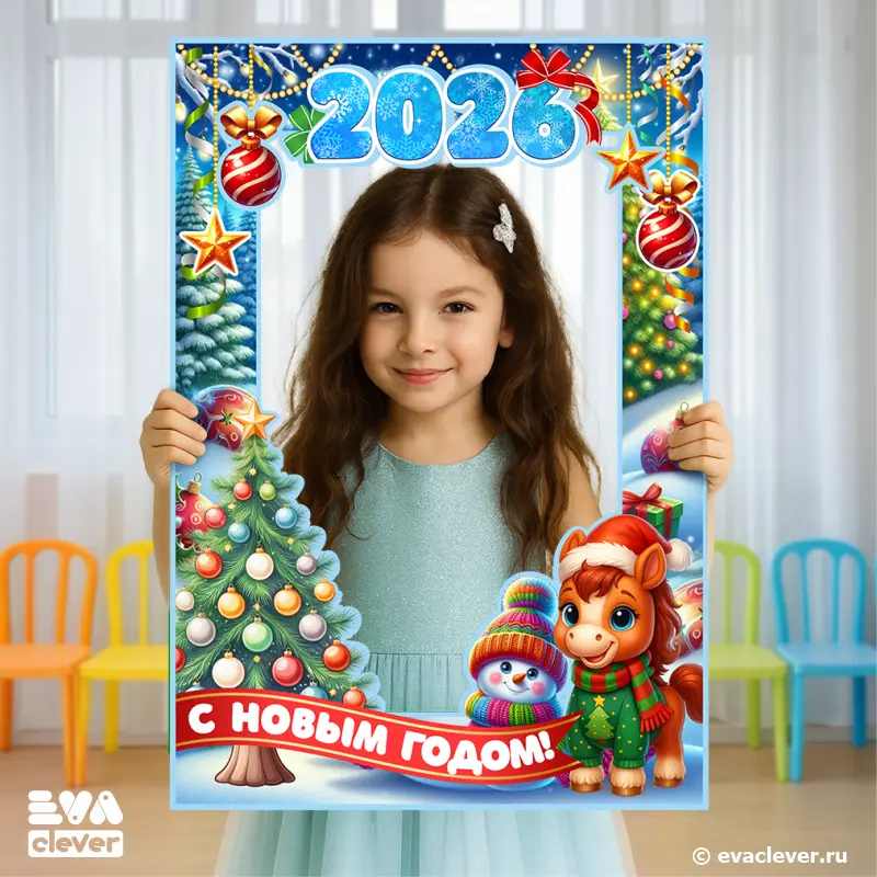 новогодняя рамка 2026 символ года лошадь шаблон скачать и распечатать