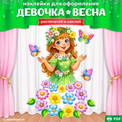 девочка весна наклейка для оформления детского сада